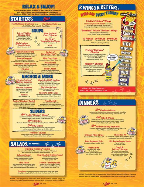 frickers menu